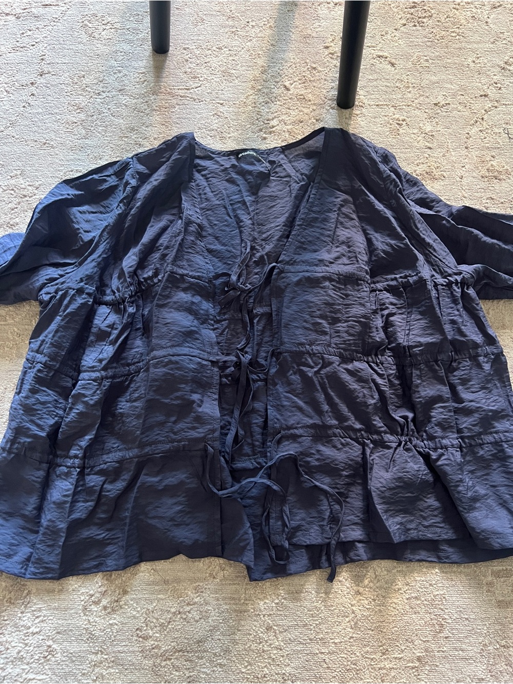 ASOS Navy Tie-Front Ruffle Blouse - Picture 3 of 3